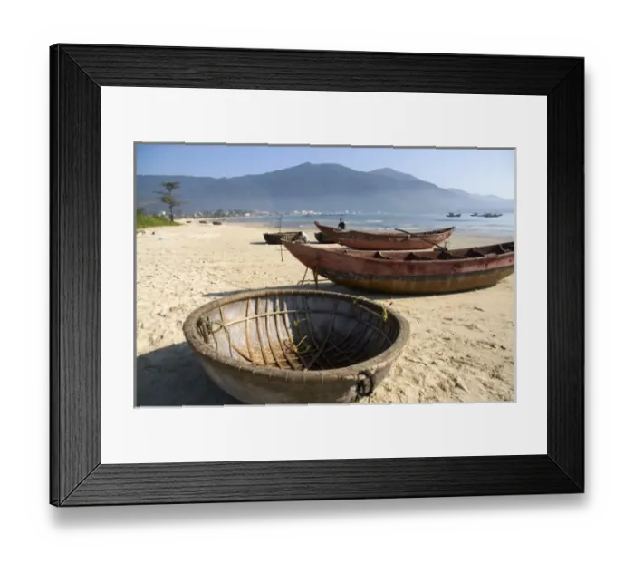 Framed Print : Woven boats and baskets on China Beach near the port city of Da Nang, Vietnam
