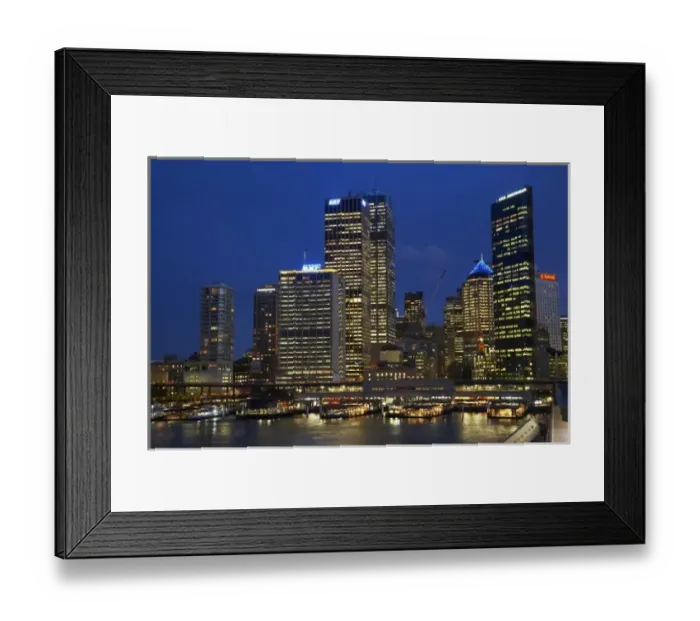 Framed Print : Australia, New South Wales, Sydney, Sydney Central Business District and Passenger Ferry Terminal at Night Framed Print : Australia, New South Wales, Sydney, Sydney Central Business District and Passenger Ferry Terminal at Night