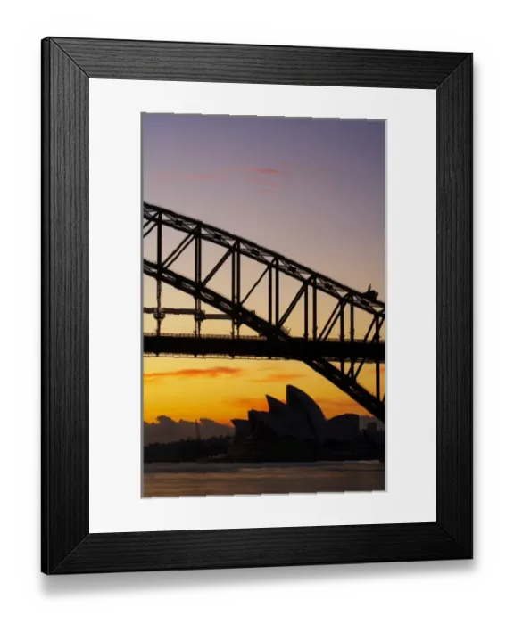 Framed Print : Australia, New South Wales, Sydney, Sydney Harbour Bridge and Sydney Opera House at Dawn Framed Print : Australia, New South Wales, Sydney, Sydney Harbour Bridge and Sydney Opera House at Dawn