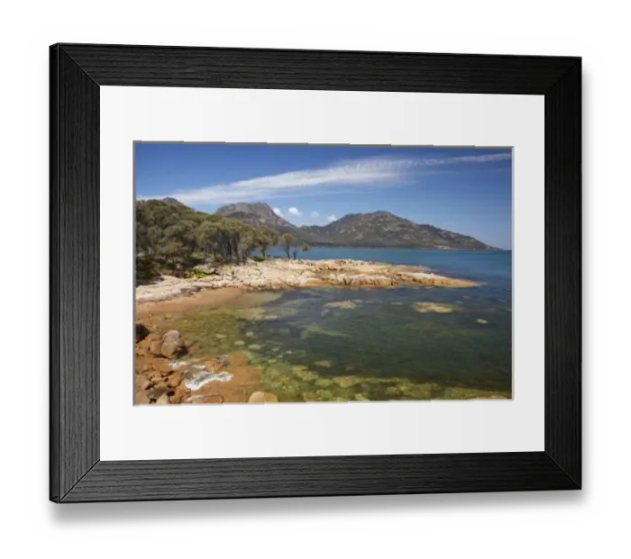 Framed Print : Rocks, Coles Bay, and The Hazards, Freycinet National Park, Freycinet Peninsula, Eastern Tasmania Framed Print : Rocks, Coles Bay, and The Hazards, Freycinet National Park, Freycinet Peninsula, Eastern Tasmania