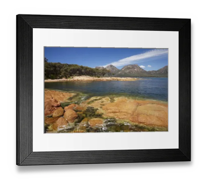 Framed Print : Australia. Rocks, Coles Bay, and The Hazards, Freycinet National Park Framed Print : Australia. Rocks, Coles Bay, and The Hazards, Freycinet National Park