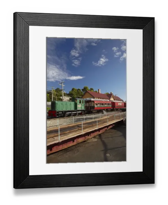 Framed Print : Turntable and West Coast Wilderness Railway Train at Railway Station, Regatta Point Framed Print : Turntable and West Coast Wilderness Railway Train at Railway Station, Regatta Point