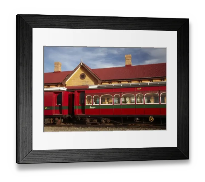 Framed Print : Passenger Carriage from West Coast Wilderness Railway at Railway Station, Regatta Point Framed Print : Passenger Carriage from West Coast Wilderness Railway at Railway Station, Regatta Point