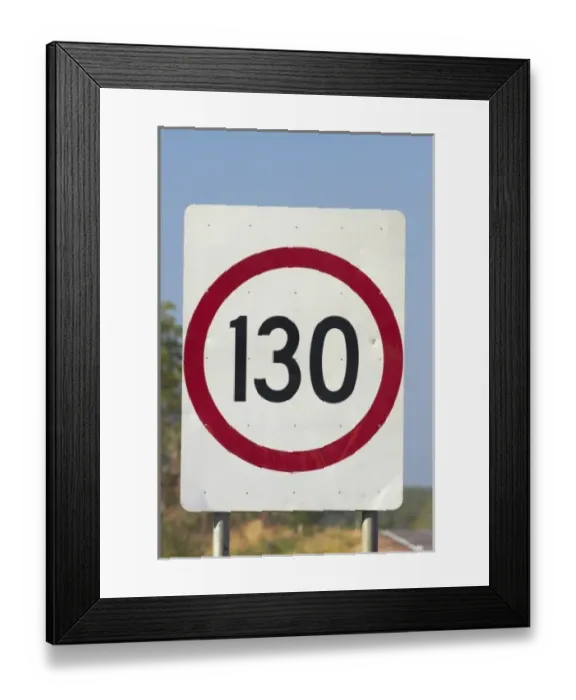 Framed Print : 130km speed sign, Stuart Highway near Darwin, Northern Territory, Australia Framed Print : 130km speed sign, Stuart Highway near Darwin, Northern Territory, Australia
