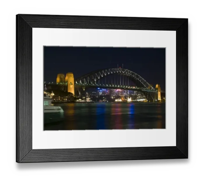 Framed Print : Australia, Sydney. Sydney harbor at night