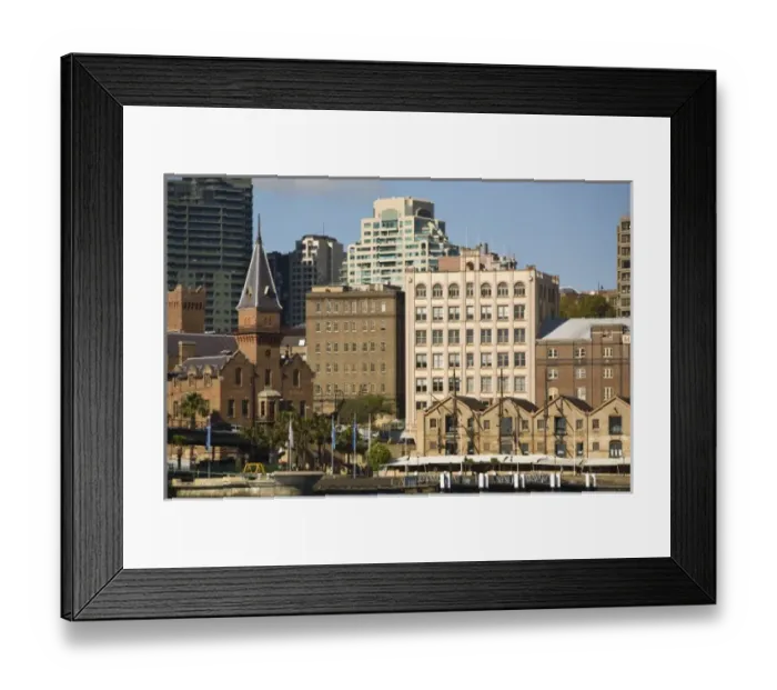Framed Print : Australia. The Rocks, Sydney waterfront at Sydney Cove and Circular Quay from small boat Framed Print : Australia. The Rocks, Sydney waterfront at Sydney Cove and Circular Quay from small boat