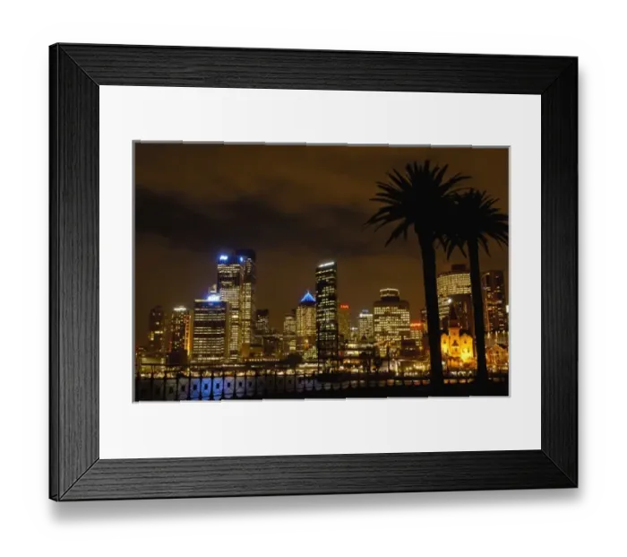 Framed Print : Australia. Sydney skyline at night with the Sydney Harbour in the foreground Framed Print : Australia. Sydney skyline at night with the Sydney Harbour in the foreground