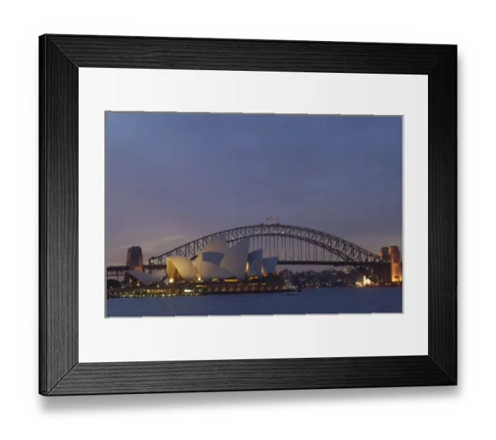 Framed Print : Sydney Opera House with Sydney Harbour Bridge at dusk. Sydney NSW AUSTRALIA Framed Print : Sydney Opera House with Sydney Harbour Bridge at dusk. Sydney NSW AUSTRALIA