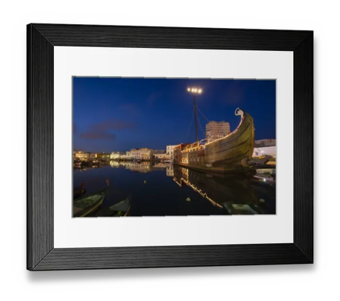 Framed Print : Tunisia, Northern Tunisia, Bizerte, Old Port, Le Phenicien floating restaurant, evening Framed Print : Tunisia, Northern Tunisia, Bizerte, Old Port, Le Phenicien floating restaurant, evening
