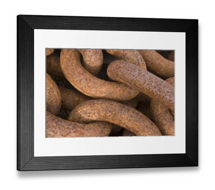 Framed Print : UK Territory, South Georgia Island, Grytviken. Close-up of large rusty chain links Framed Print : UK Territory, South Georgia Island, Grytviken. Close-up of large rusty chain links