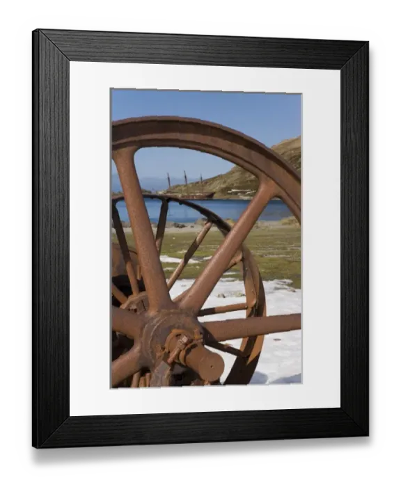 Framed Print : UK Territory, South Georgia Island, Ocean Harbor. View of abandoned shipwreck through