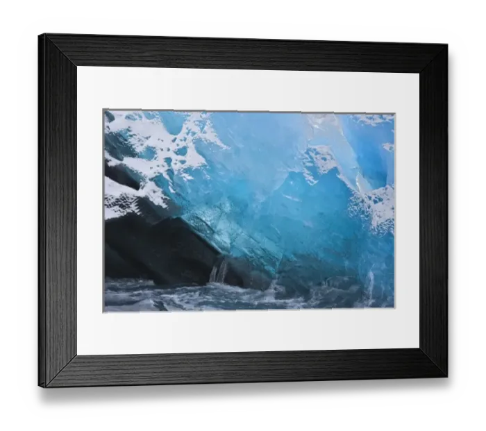 Framed Print : UK Territory, South Georgia Island, Iris Bay. Close-up of blue ice of Herz Glacier