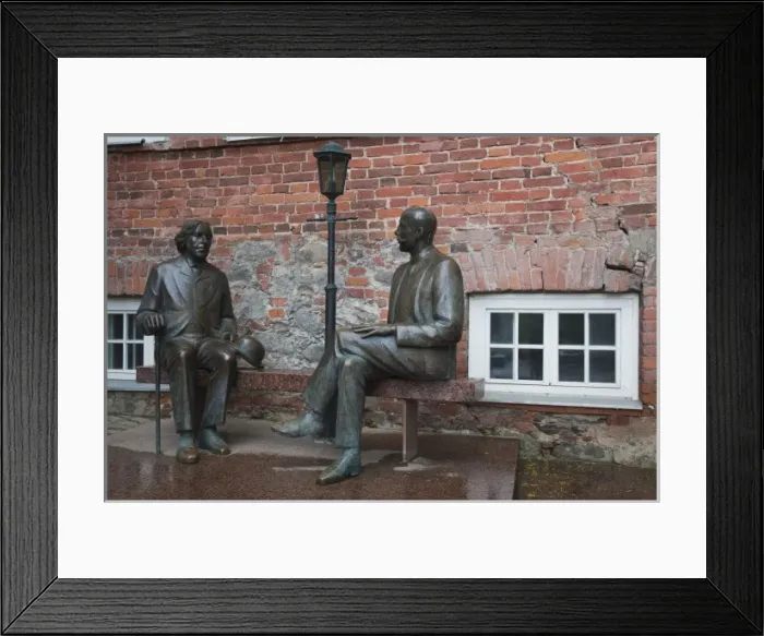 Framed Print : Estonia, Southeastern Estonia, Tartu, statues of Irish writer Oscar Wilde and Estonian
