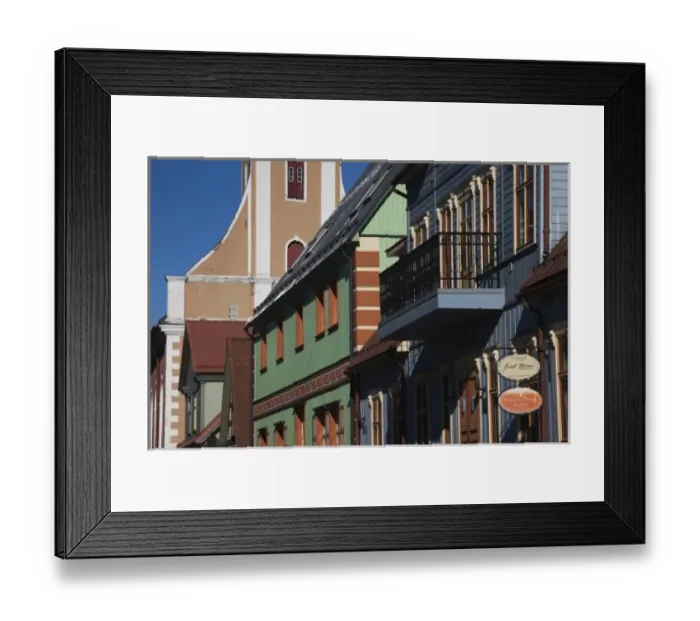Framed Print : Estonia, Southwestern Estonia, Parnu, buildings on Kuninga Street by the Elizabeth Lutheran Church