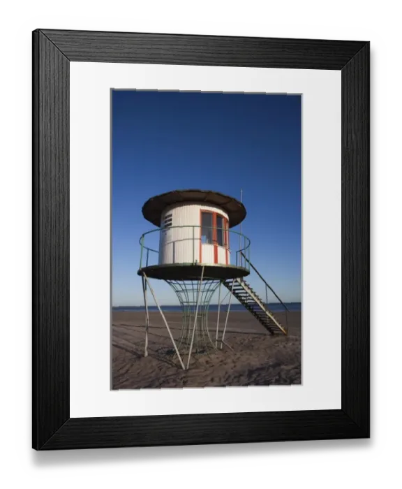 Framed Print : Estonia, Southwestern Estonia, Parnu, Parnu Beach, Baltic Sea, life guard station