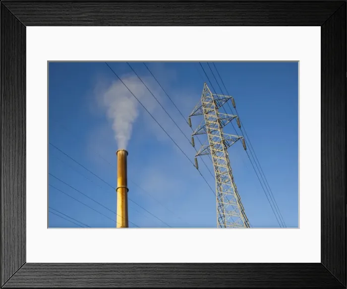 Framed Print : Australia, South Australia, Port Augusta, High tension power lines and smokestack Framed Print : Australia, South Australia, Port Augusta, High tension power lines and smokestack