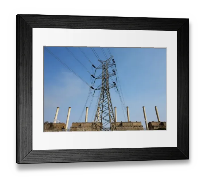 Framed Print : Australia, Victoria, High tension wires and power pylon in front of coal-fired Hazelwood Framed Print : Australia, Victoria, High tension wires and power pylon in front of coal-fired Hazelwood