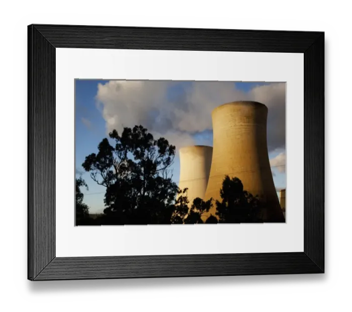 Framed Print : Australia, Victoria, Yallourn, Steam rises from cooling towers at coal-fired Framed Print : Australia, Victoria, Yallourn, Steam rises from cooling towers at coal-fired