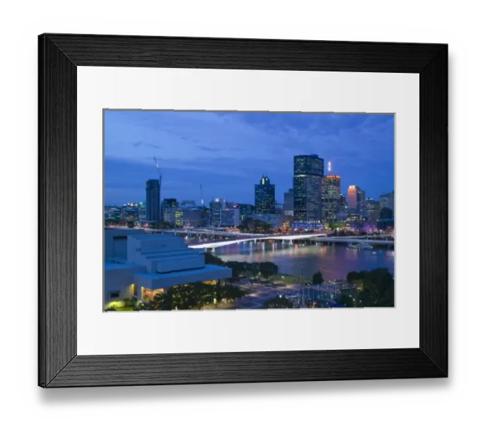 Framed Print : Australia, Queensland, Brisbane. City Skyline from Southbank / Evening Framed Print : Australia, Queensland, Brisbane. City Skyline from Southbank / Evening