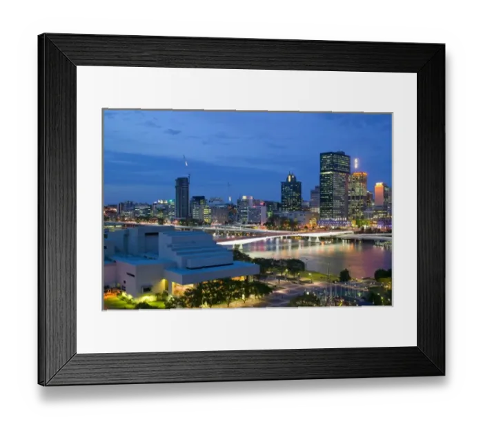 Framed Print : Australia, Queensland, Brisbane. City Skyline from Southbank / Evening Framed Print : Australia, Queensland, Brisbane. City Skyline from Southbank / Evening