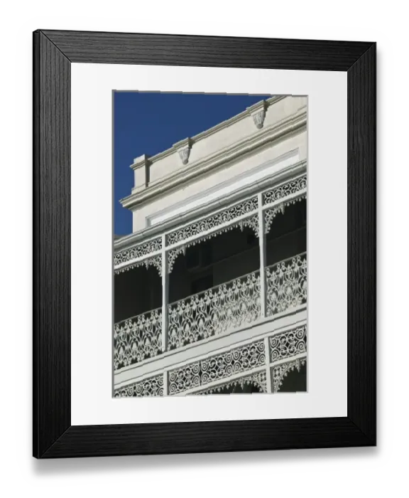 Framed Print : Australia, Queensland, Capricorn Coast, Rockhampton. Ornate Balcony along Quay Street Framed Print : Australia, Queensland, Capricorn Coast, Rockhampton. Ornate Balcony along Quay Street