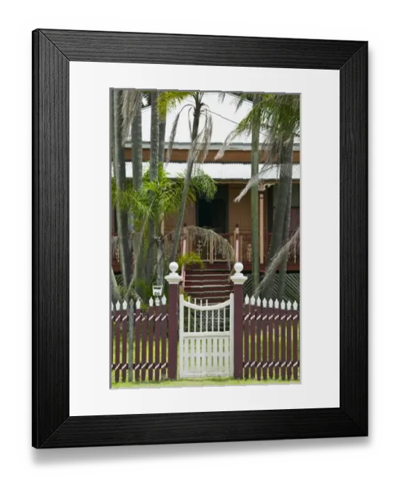 Framed Print : Australia, Queensland, Fraser Coast, Maryborough. Gate outside a Timber Queenslander house Framed Print : Australia, Queensland, Fraser Coast, Maryborough. Gate outside a Timber Queenslander house