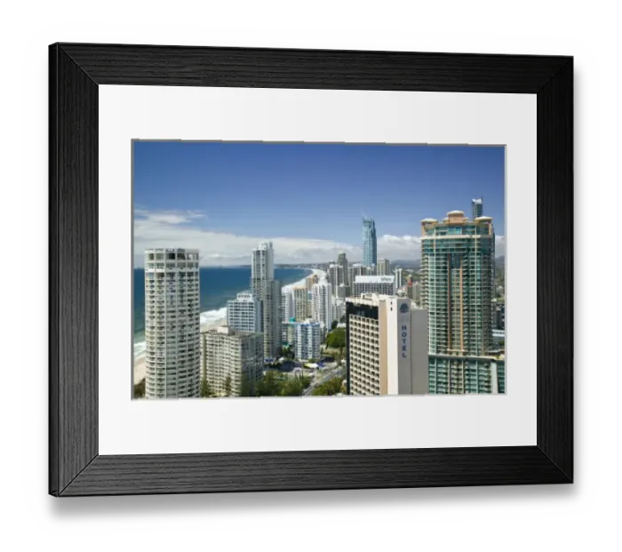 Framed Print : Australia, Queensland, Gold Coast, Surfers Paradise. High Overhead View of Surfer s Framed Print : Australia, Queensland, Gold Coast, Surfers Paradise. High Overhead View of Surfer s