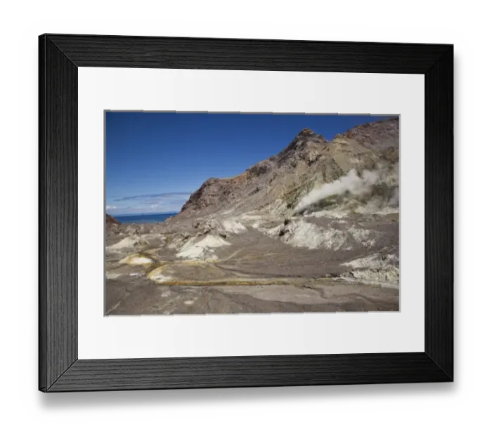Framed Print : Oceania, New Zealand, South Island, North Island, Bay of Plenty, White Island. Scenic Framed Print : Oceania, New Zealand, South Island, North Island, Bay of Plenty, White Island. Scenic