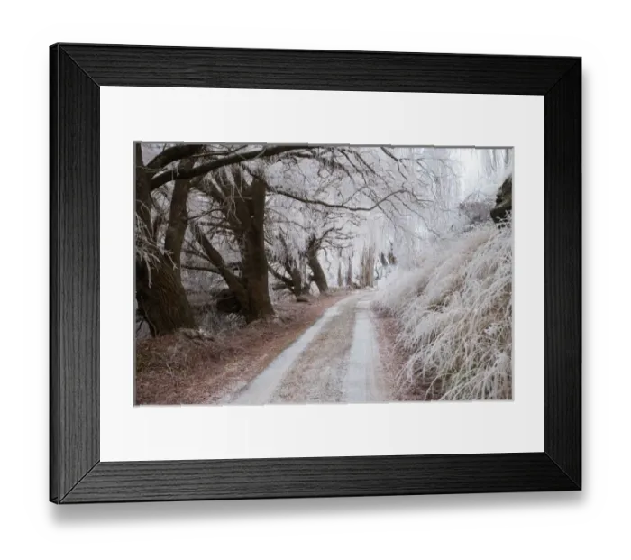 Framed Print : Hoar Frost and Road by Butchers Dam, near Alexandra, Central Otago, South Island