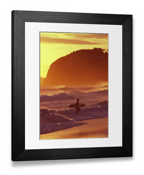 Framed Print : Surfer at Sunset, St Kilda Beach, Dunedin, New Zealand Framed Print : Surfer at Sunset, St Kilda Beach, Dunedin, New Zealand