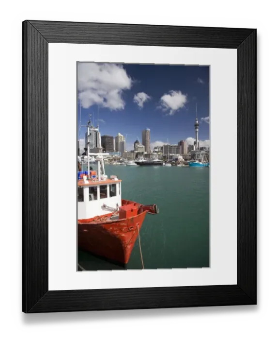 Framed Print : Fishing Boat, Skytower, Central Business District and Viaduct Basin, Auckland, North Island, New Zealand Framed Print : Fishing Boat, Skytower, Central Business District and Viaduct Basin, Auckland, North Island, New Zealand