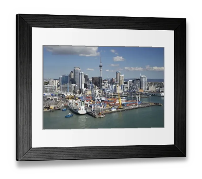 Framed Print : Ports of Auckland, Central Business District and Sky Tower, North Island, New Zealand - Aerial