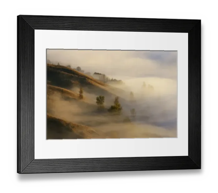 Framed Print : View from Te Mata Peak and Early Morning Mist, Hawkes Bay, North Island, New Zealand