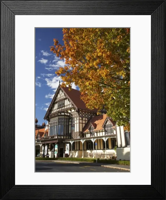 Framed Print : Autumn Colour and Bath House, Government Gardens, Rotorua, North Island, New Zealand