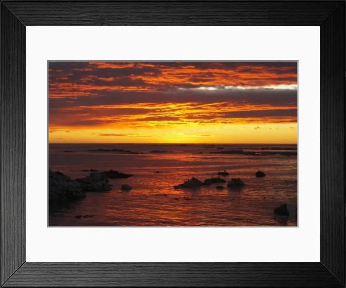 Framed Print : Sunse over Pacific Ocean, Kaikoura, Marlborough, South Island, New Zealand