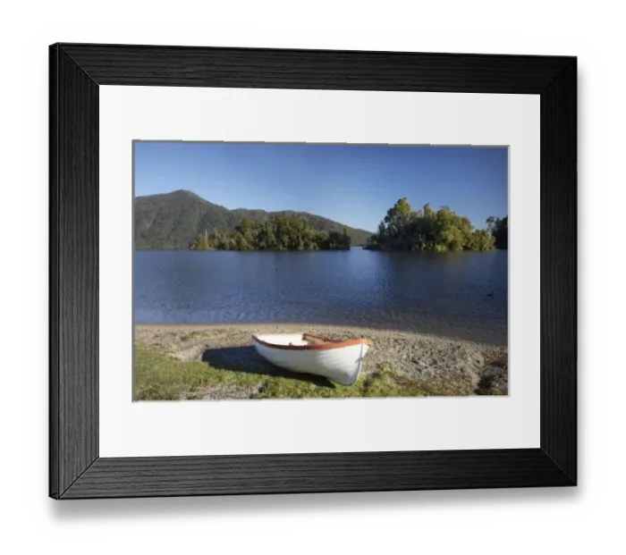 Framed Print : Dinghy, Hans Bay, Lake Kaniere, West Coast, South Island, New Zealand Framed Print : Dinghy, Hans Bay, Lake Kaniere, West Coast, South Island, New Zealand