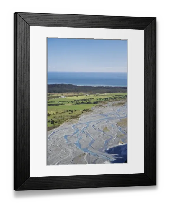 Framed Print : Waiho River near Franz Josef Glacier, West Coast, South Island, New Zealand - aerial Framed Print : Waiho River near Franz Josef Glacier, West Coast, South Island, New Zealand - aerial