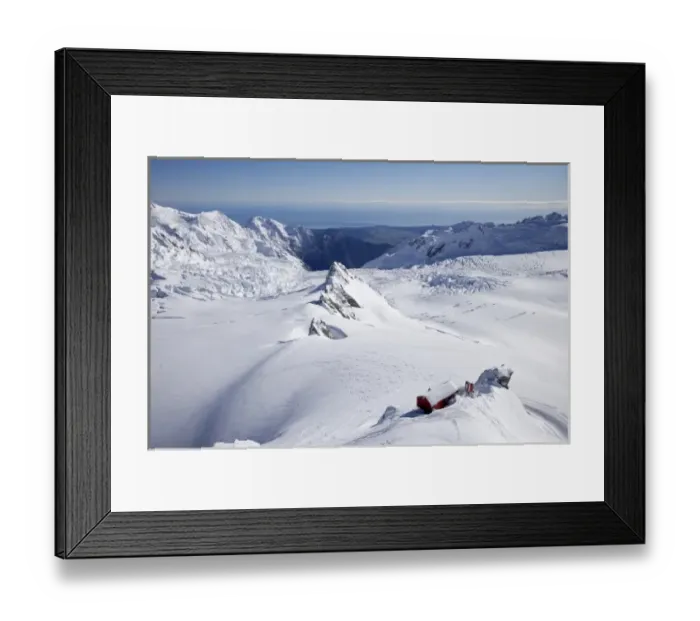 Framed Print : Centennial Hut, above Franz Josef Glacier, West Coast, South Island, New Zealand - aerial Framed Print : Centennial Hut, above Franz Josef Glacier, West Coast, South Island, New Zealand - aerial