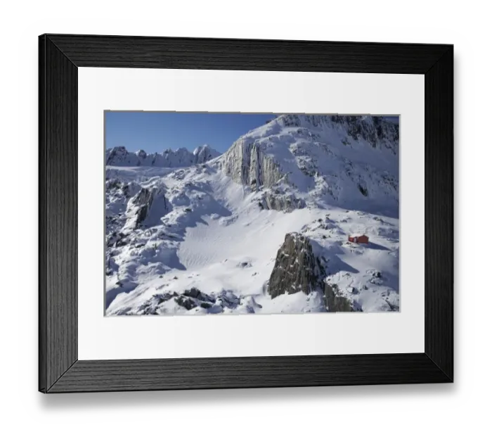 Framed Print : Almer Hut, above Franz Josef Glacier, West Coast, South Island, New Zealand - aerial Framed Print : Almer Hut, above Franz Josef Glacier, West Coast, South Island, New Zealand - aerial