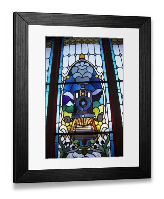 Framed Print : Stained Glass Window, Historic Railway Station, Dunedin, Otago, South Island, New Zealand