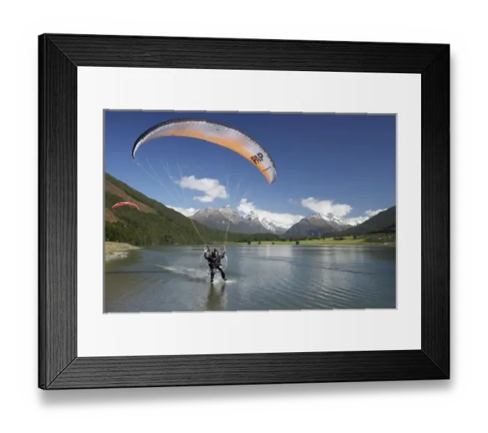 Framed Print : Paramotor skimming water, Diamond Lake, Paradise, near Glenorchy, Queenstown Region Framed Print : Paramotor skimming water, Diamond Lake, Paradise, near Glenorchy, Queenstown Region