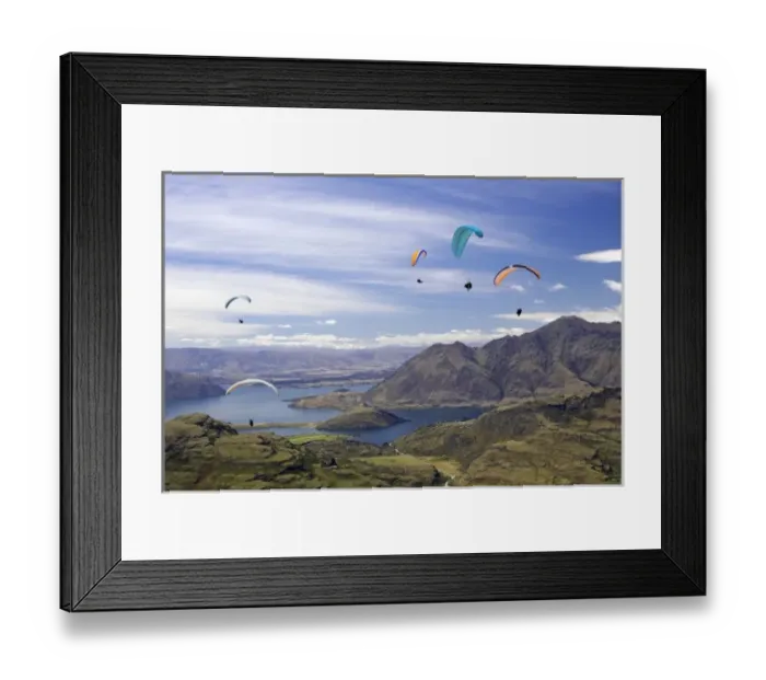 Framed Print : Paragliders above Lake Wanaka, South Island, New Zealand Framed Print : Paragliders above Lake Wanaka, South Island, New Zealand