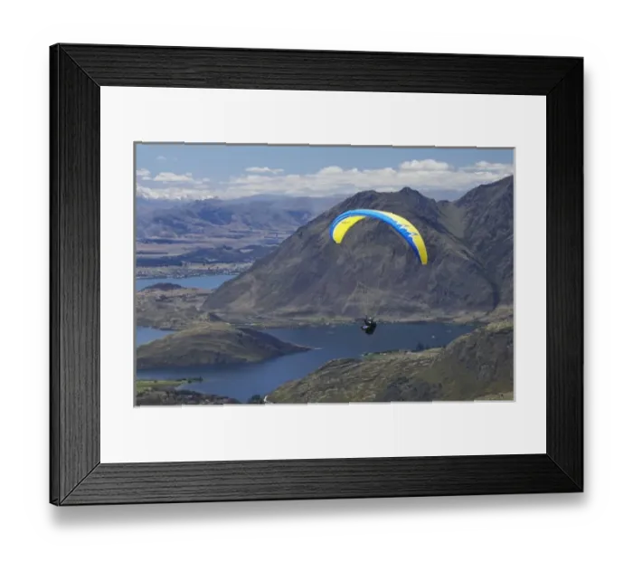Framed Print : Paraglider above Lake Wanaka, South Island, New Zealand