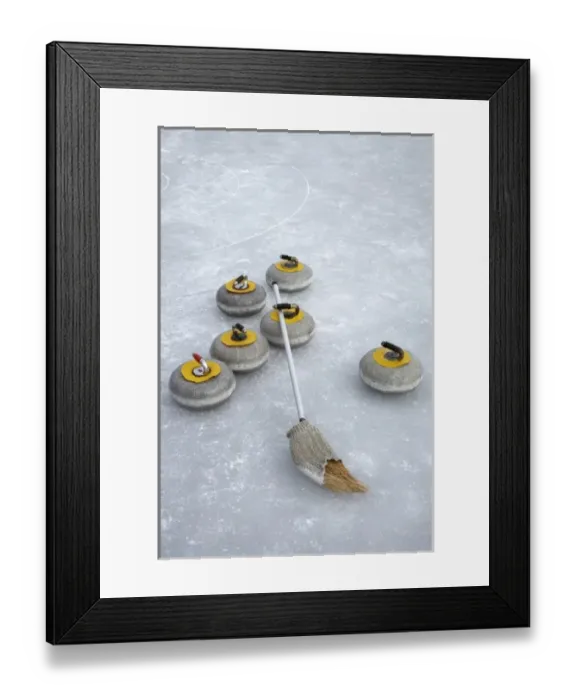 Framed Print : Curling Stones, Bonspiel on Frozen Idaburn Dam, Oturehua, Maniototo, Central Otago