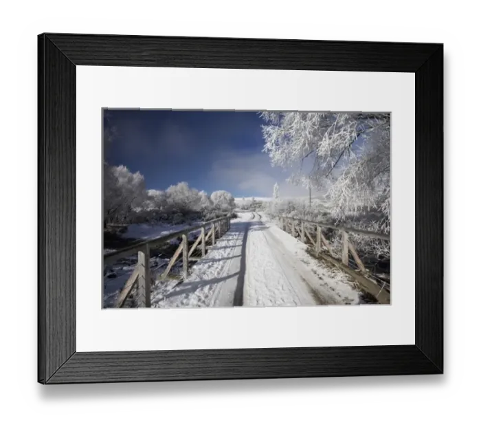 Framed Print : Track and Bridge through Hoar Frost and Snow, Idaburn, Maniototo, South Island, New
