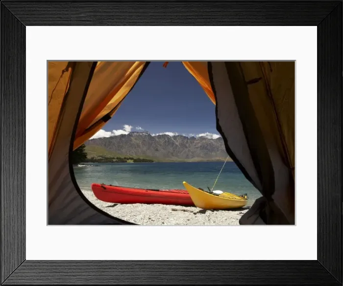 Framed Print : Tent, Kayaks and The Remarkables, Lake Wakatipu, Queenstown, South Island, New Zealand Framed Print : Tent, Kayaks and The Remarkables, Lake Wakatipu, Queenstown, South Island, New Zealand