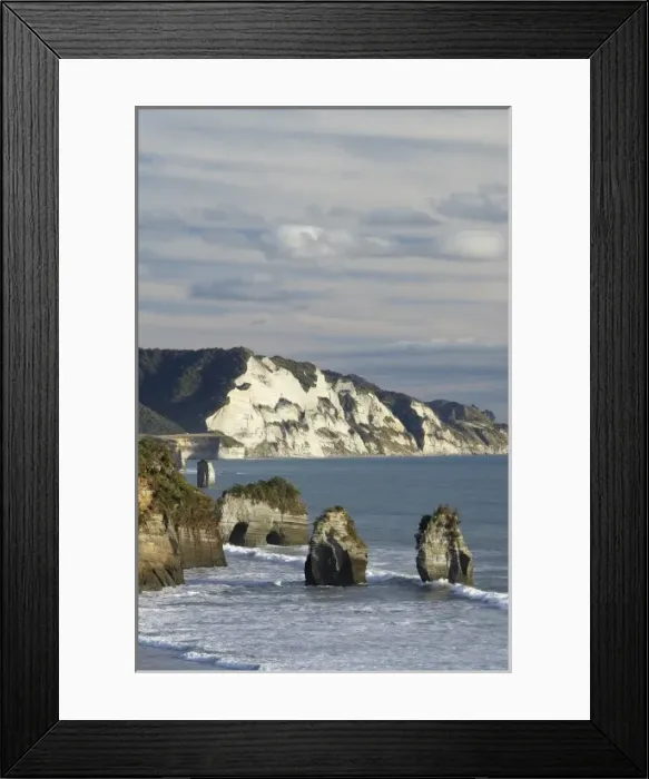 Framed Print : Three Sisters, and White Cliffs, Taranaki, North Island, New Zealand