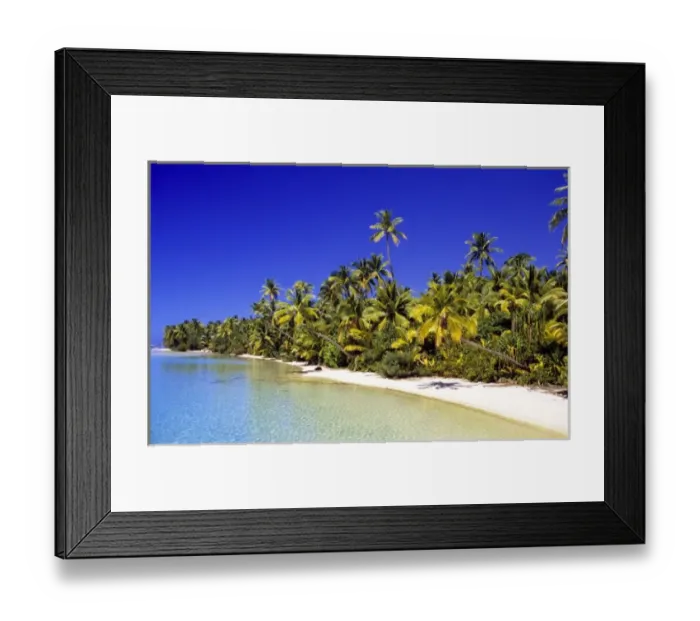 Framed Print : Palm lined beach Cook Islands Framed Print : Palm lined beach Cook Islands