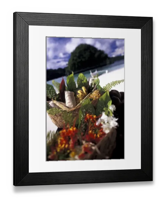 Framed Print : Micronesia, Palau. Traditional Palauan food in basket Framed Print : Micronesia, Palau. Traditional Palauan food in basket