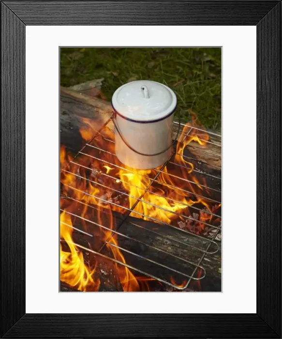 Framed Print : Boiling water in a billy on a campfire, Central Otago, South Island, New Zealand Framed Print : Boiling water in a billy on a campfire, Central Otago, South Island, New Zealand